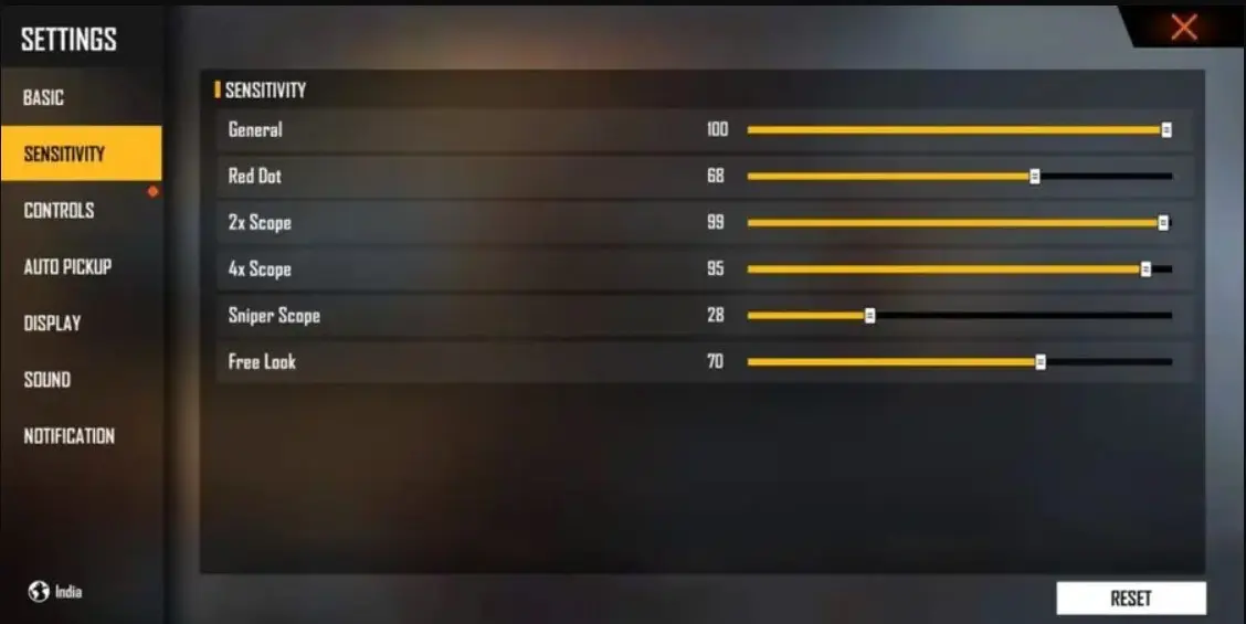 Best Free Fire headshot settings screenshot